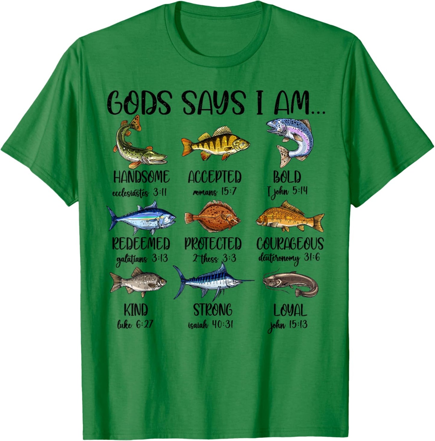 Christian Fishing God Say I Am Youth Boy Jesus Fishing Faith T-Shirt - T-Shirt | Irish Green
