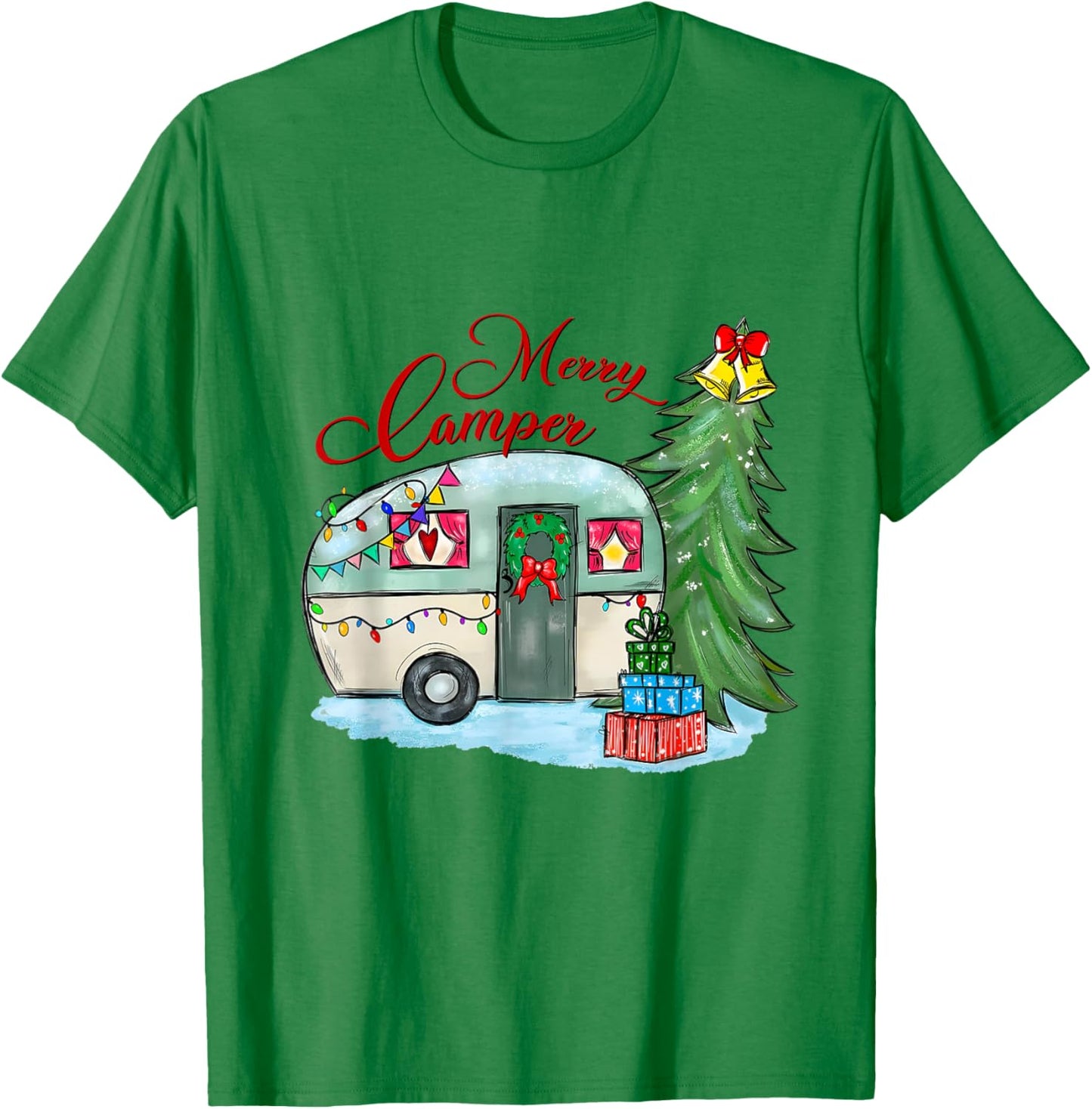 Merry Camper Christmas Santa Camper Camping Truck Xmas Tree T-Shirt - T-Shirt | Irish Green