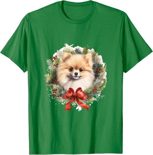 Pomeranian Christmas Wreath Decoration Xmas Pajamas T-Shirt - T-Shirt | Irish Green