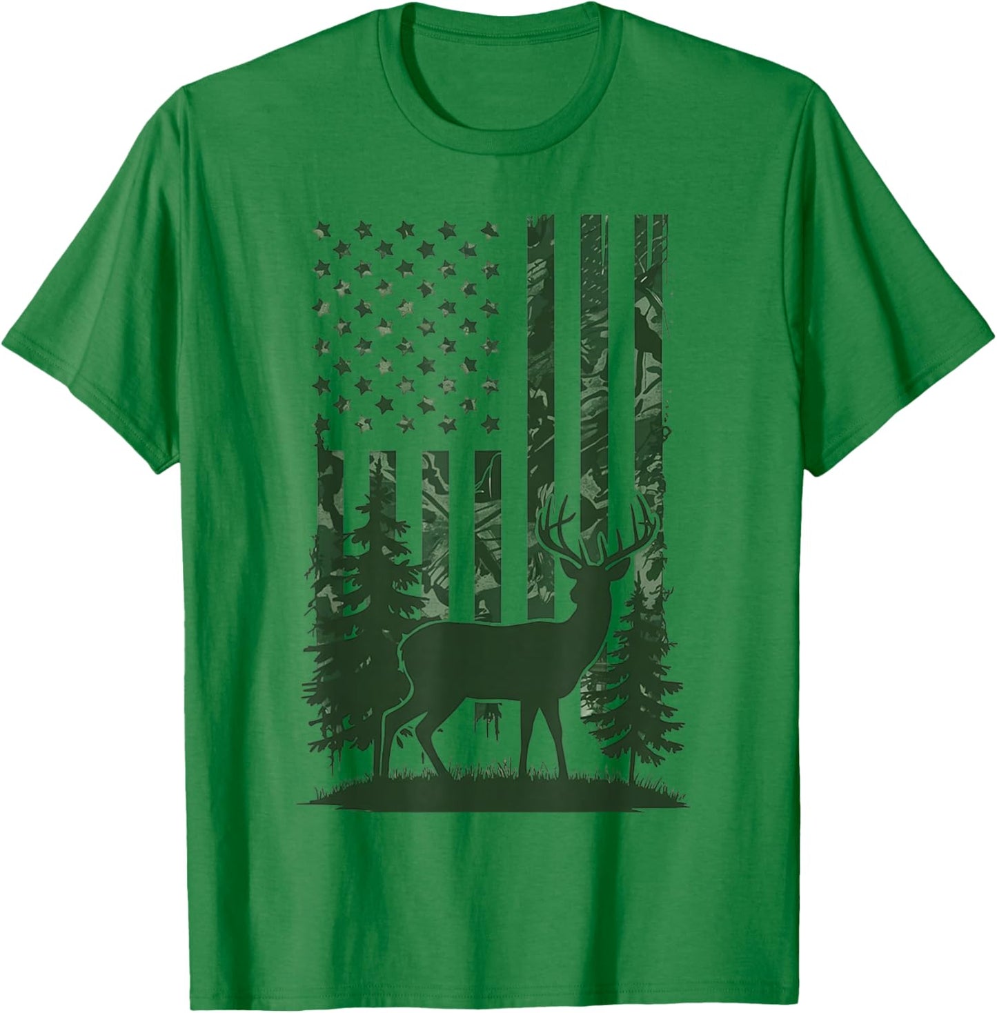 Deer Hunting Camo American Flag Nature Background USA Flag T-Shirt - T-Shirt | Irish Green