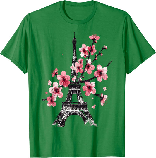 Cherry Blossom Eiffel Tower Paris T-Shirt - T-Shirt | Irish Green