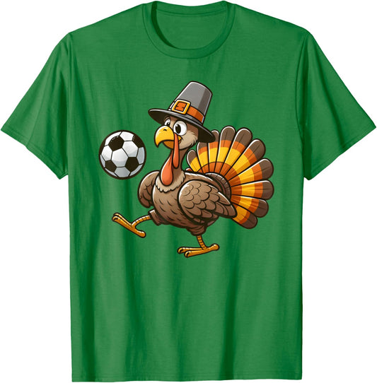 Turkey Soccer Thanksgiving Turkey Playing Soccer Boys Men T-Shirt - T-Shirt | Irish Green