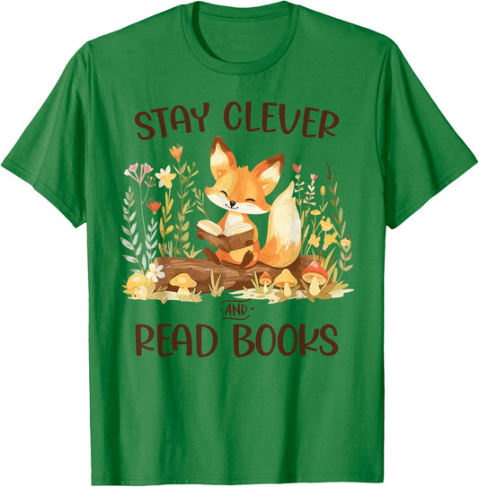 Cute Fox Stay Clever Read Books for Librarian or Bookworm T-Shirt - T-Shirt | Irish Green