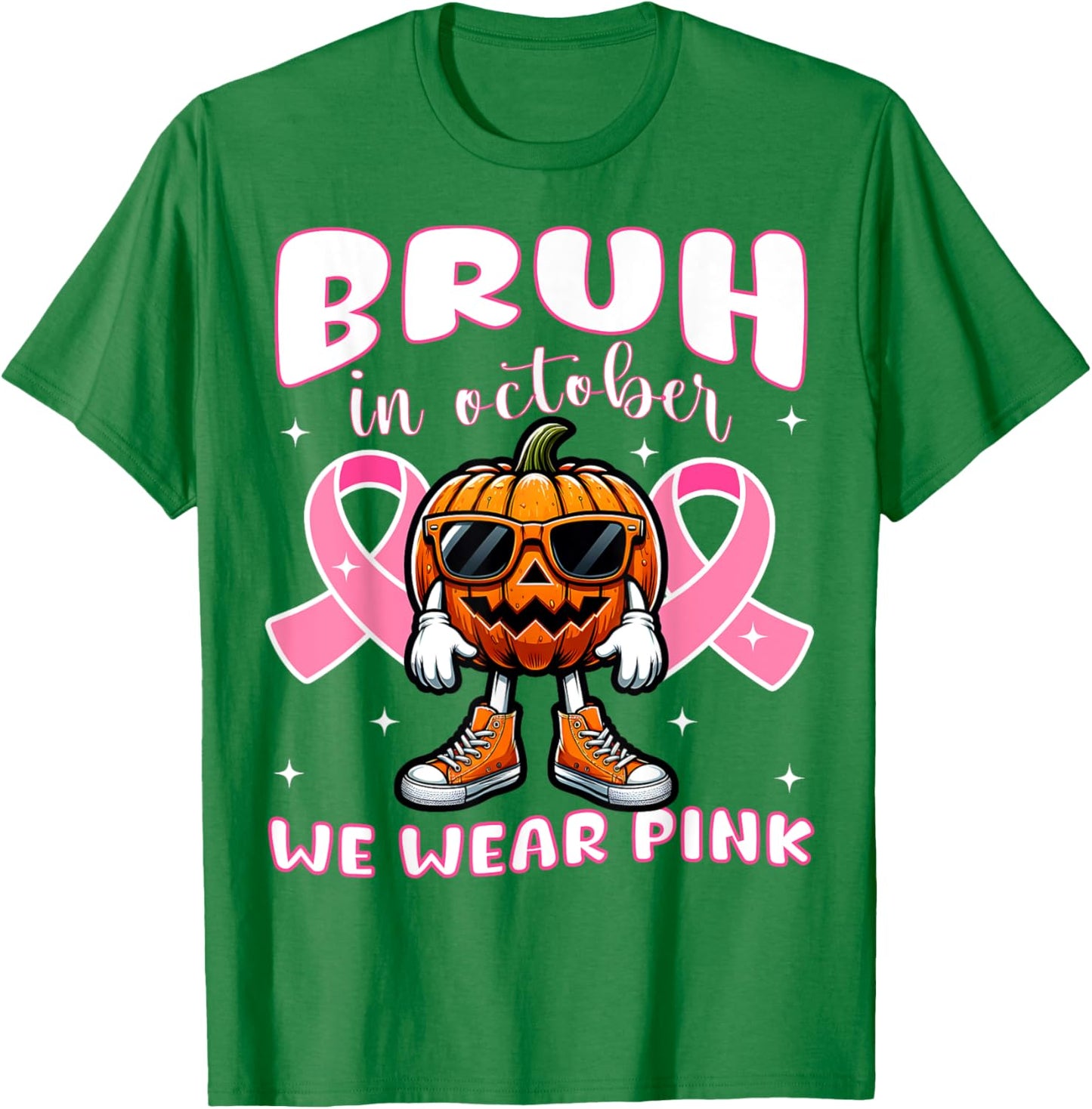 Breast Cancer Awareness For Girls Boys Kid Halloween Pumpkin T-Shirt - T-Shirt | Irish Green