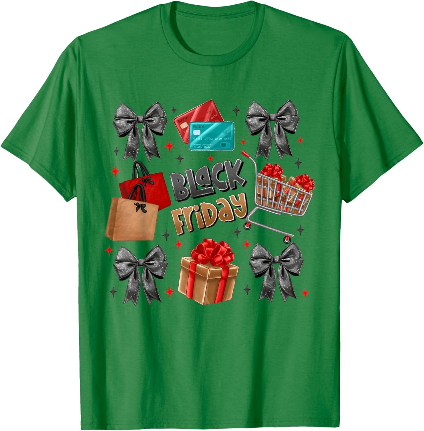 Black Coquette Bow Friday Shopping Crew Christmas Squad T-Shirt - T-Shirt | Irish Green