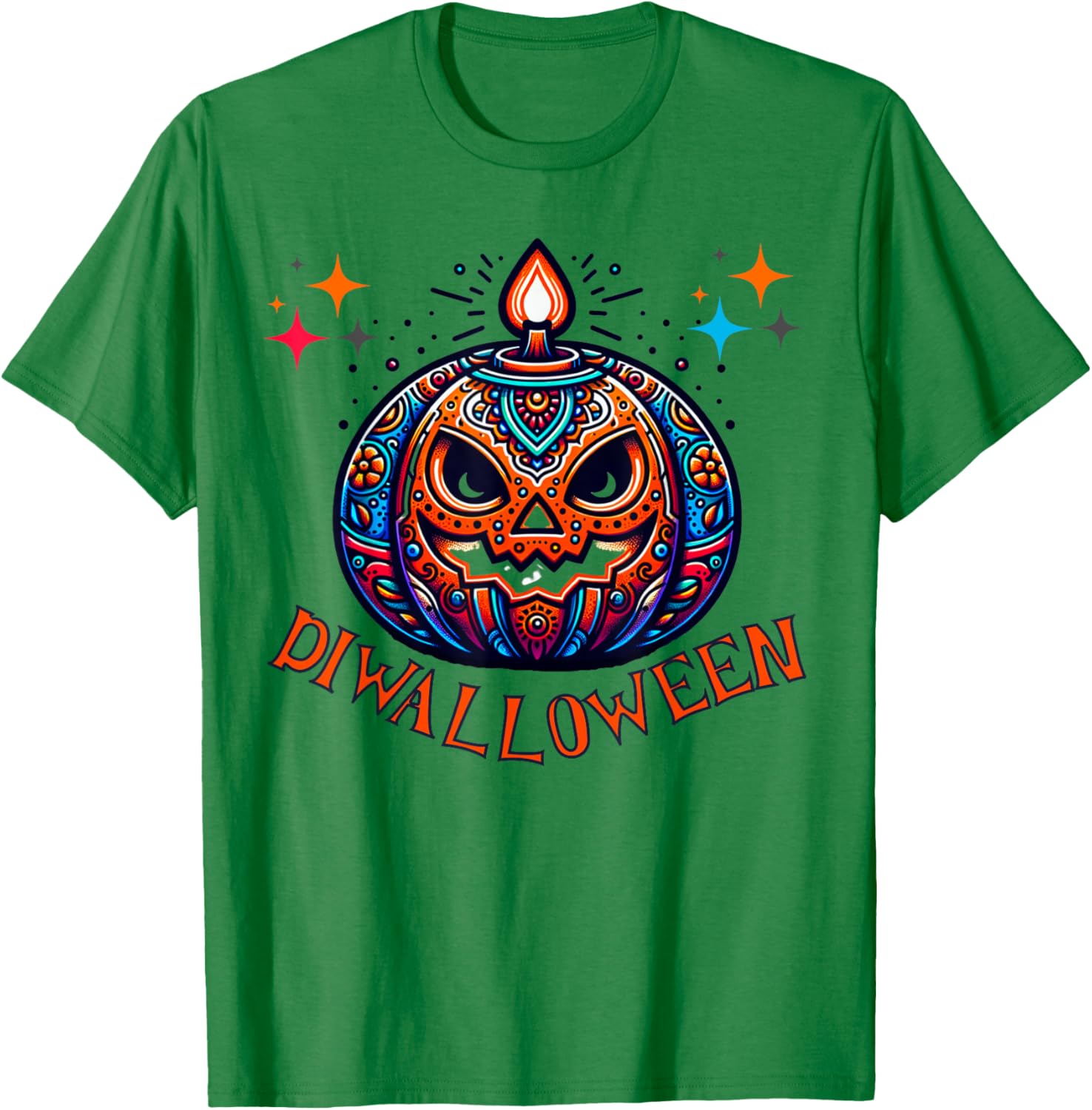 Diwalloween Diwali Halloween Ghost Pumpkin Lantern Deepavali T-Shirt - T-Shirt | Irish Green