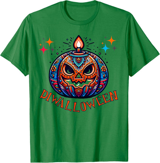 Diwalloween Diwali Halloween Ghost Pumpkin Lantern Deepavali T-Shirt - T-Shirt | Irish Green