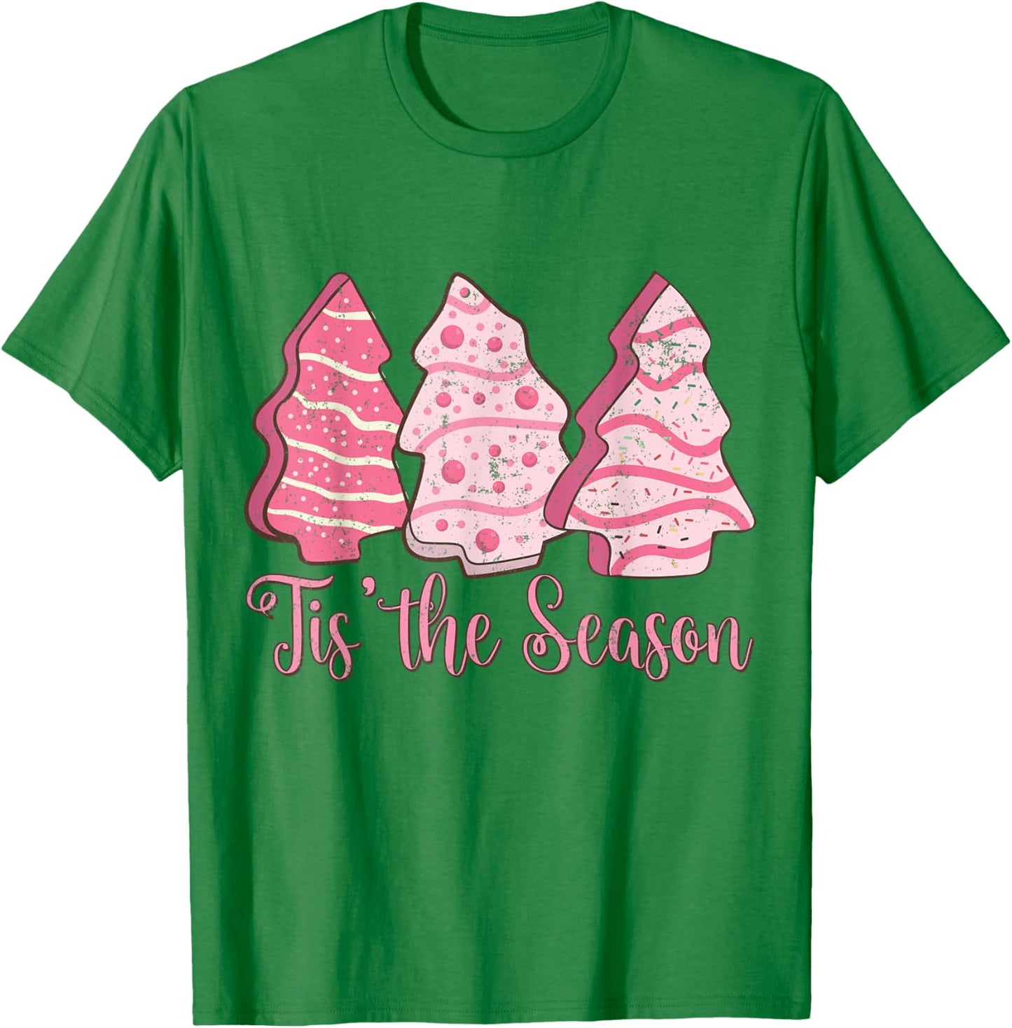 Tis The Season Funny Christmas Lights Tree Pink Cakes Debbie T-Shirt - T-Shirt | Irish Green