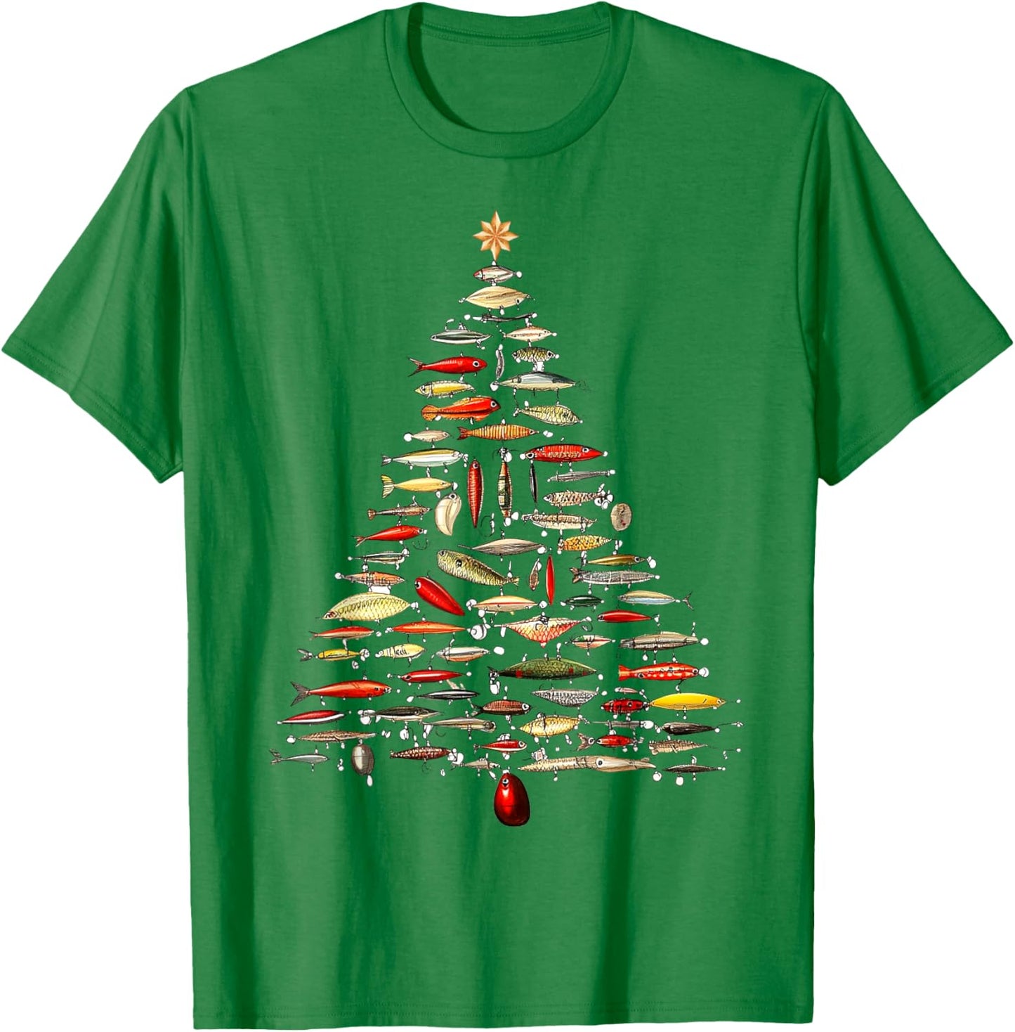Fishing Lure Christmas Tree Fish Fly Fisherman Ocean Sport T-Shirt - T-Shirt | Irish Green