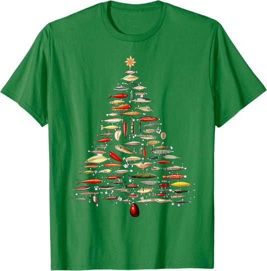 Fishing Lure Christmas Tree Fish Fly Fisherman Ocean Sport T-Shirt - T-Shirt | Irish Green