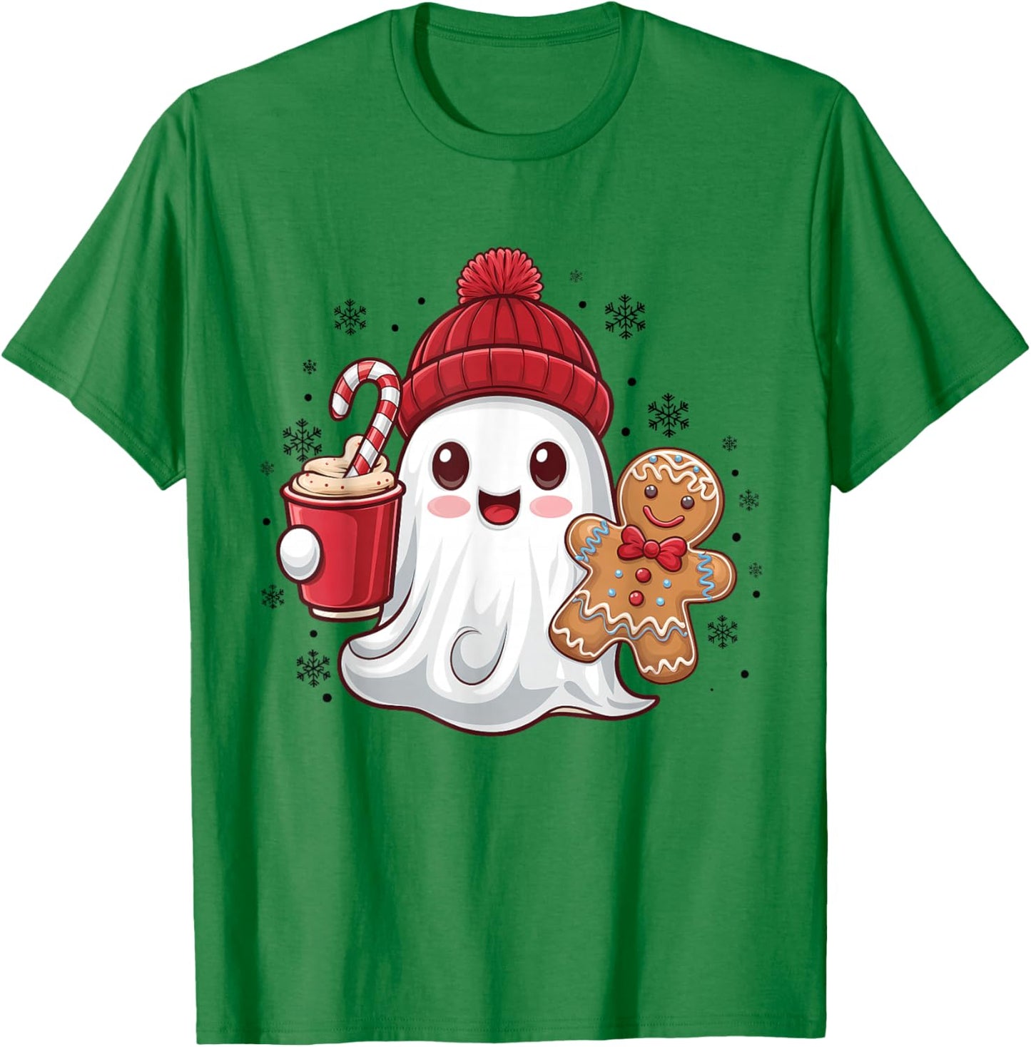 Cute Ghost Iced Coffee Christmas Funny Xmas Holiday T-Shirt - T-Shirt | Irish Green