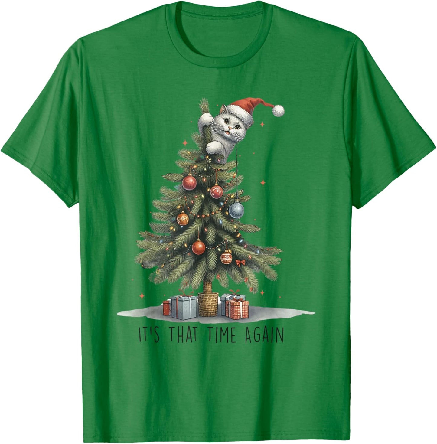 It's That Time Again Funny Cat Christmas Tree T-Shirt - T-Shirt | Irish Green