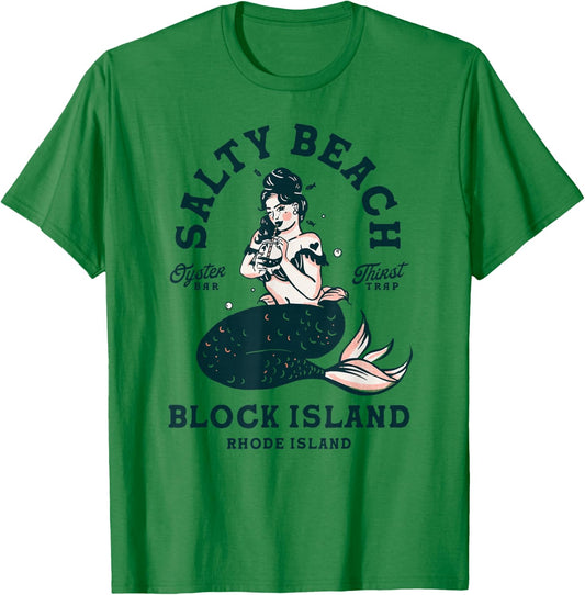 Block Island Rhode Island Oyster Bar: Pin Up Mermaid Seafood T-Shirt - T-Shirt | Irish Green