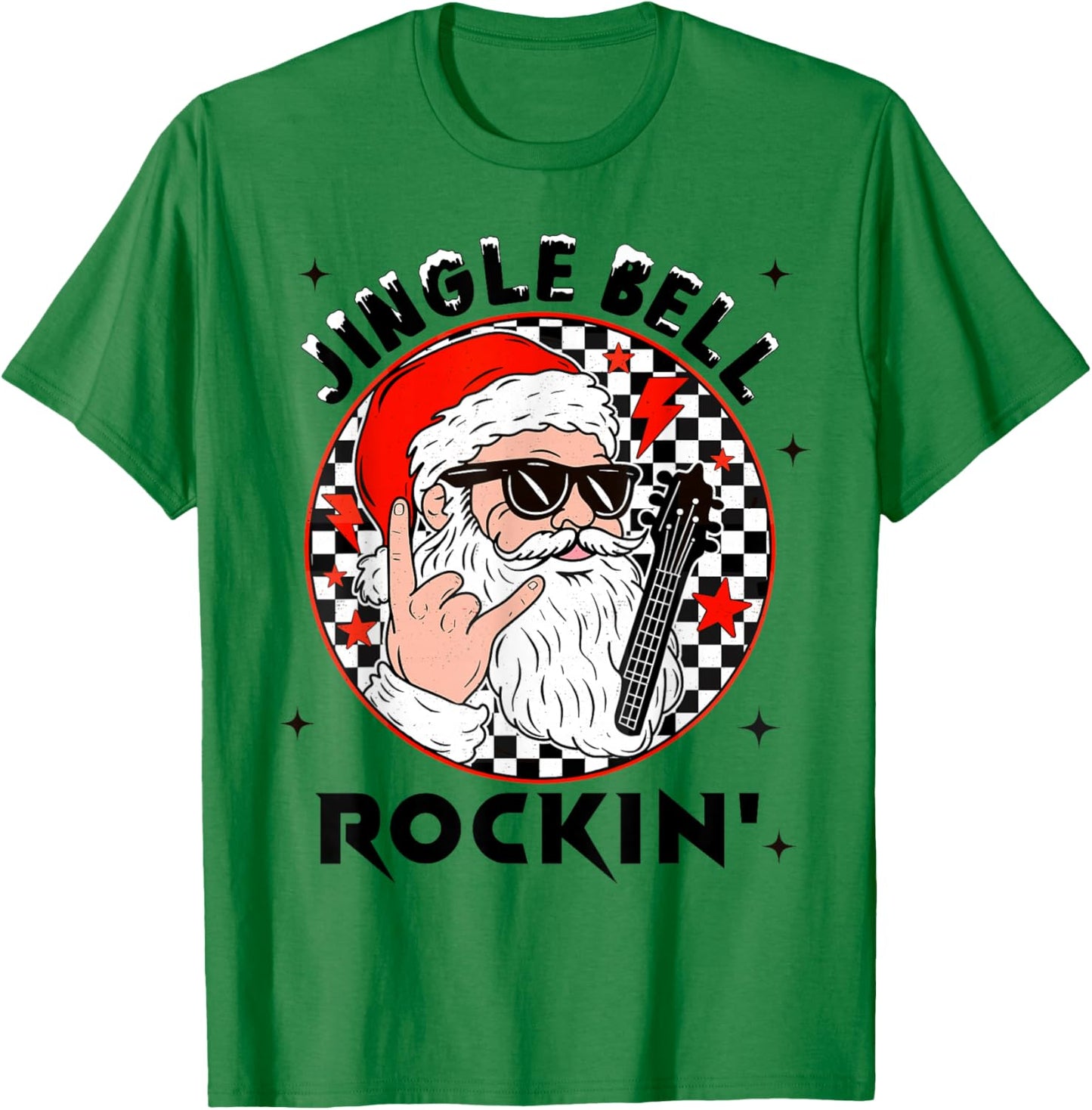 Groovy Jingle Bell Rockin' Christmas Santa Electric Guitar T-Shirt - T-Shirt | Irish Green