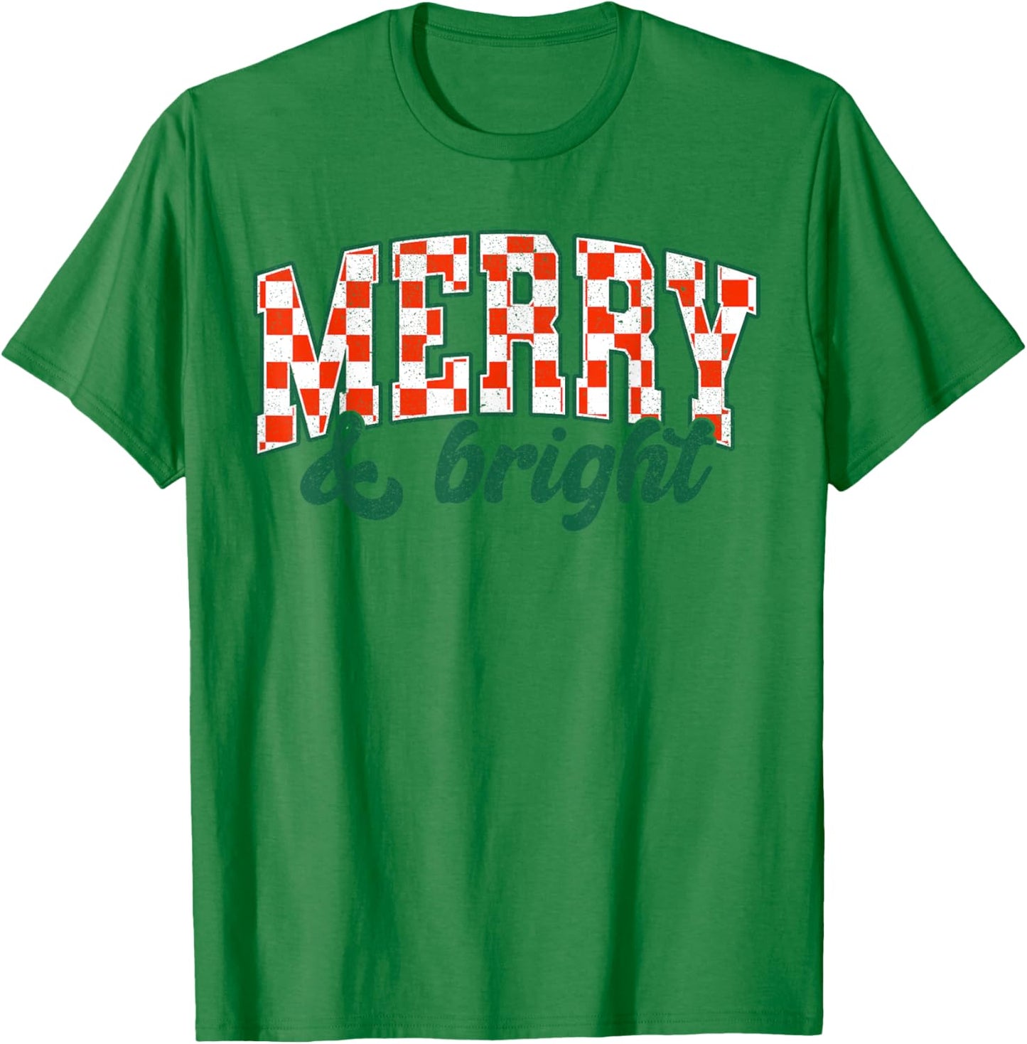 Merry Xmas Bright Cute Christmas Checkered Holiday Men Women T-Shirt - T-Shirt | Irish Green