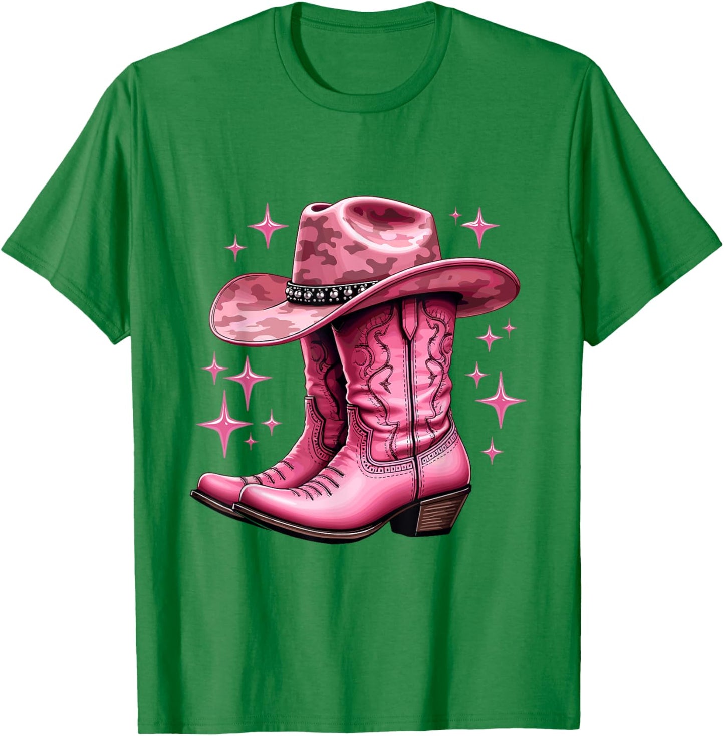 Vintage Boots Preppy Pink Cowgirl Costume for Kids in Pink T-Shirt - T-Shirt | Irish Green