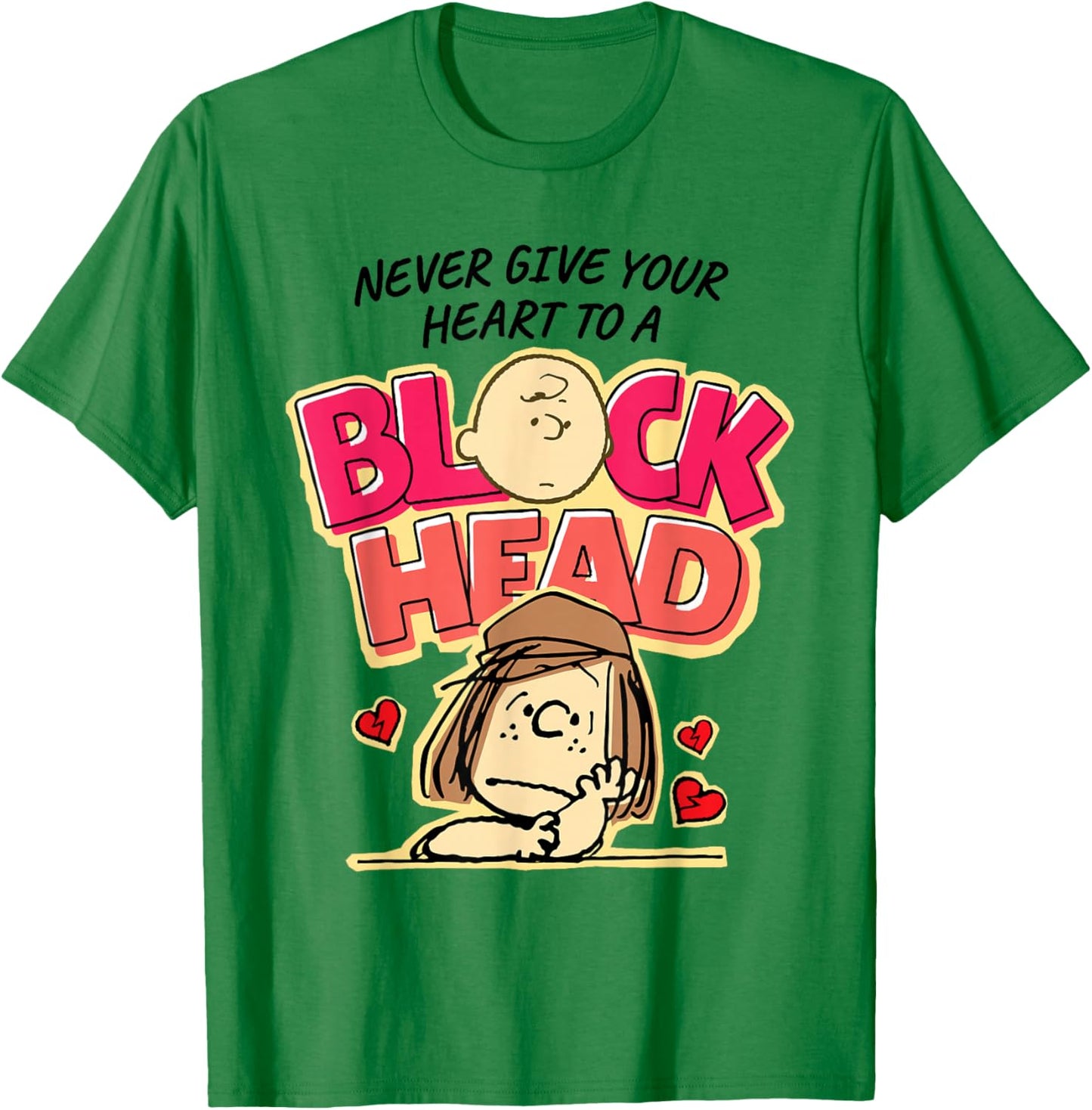 Peanuts Peppermint Patty Block Head Valentines Day T-Shirt - T-Shirt | Irish Green