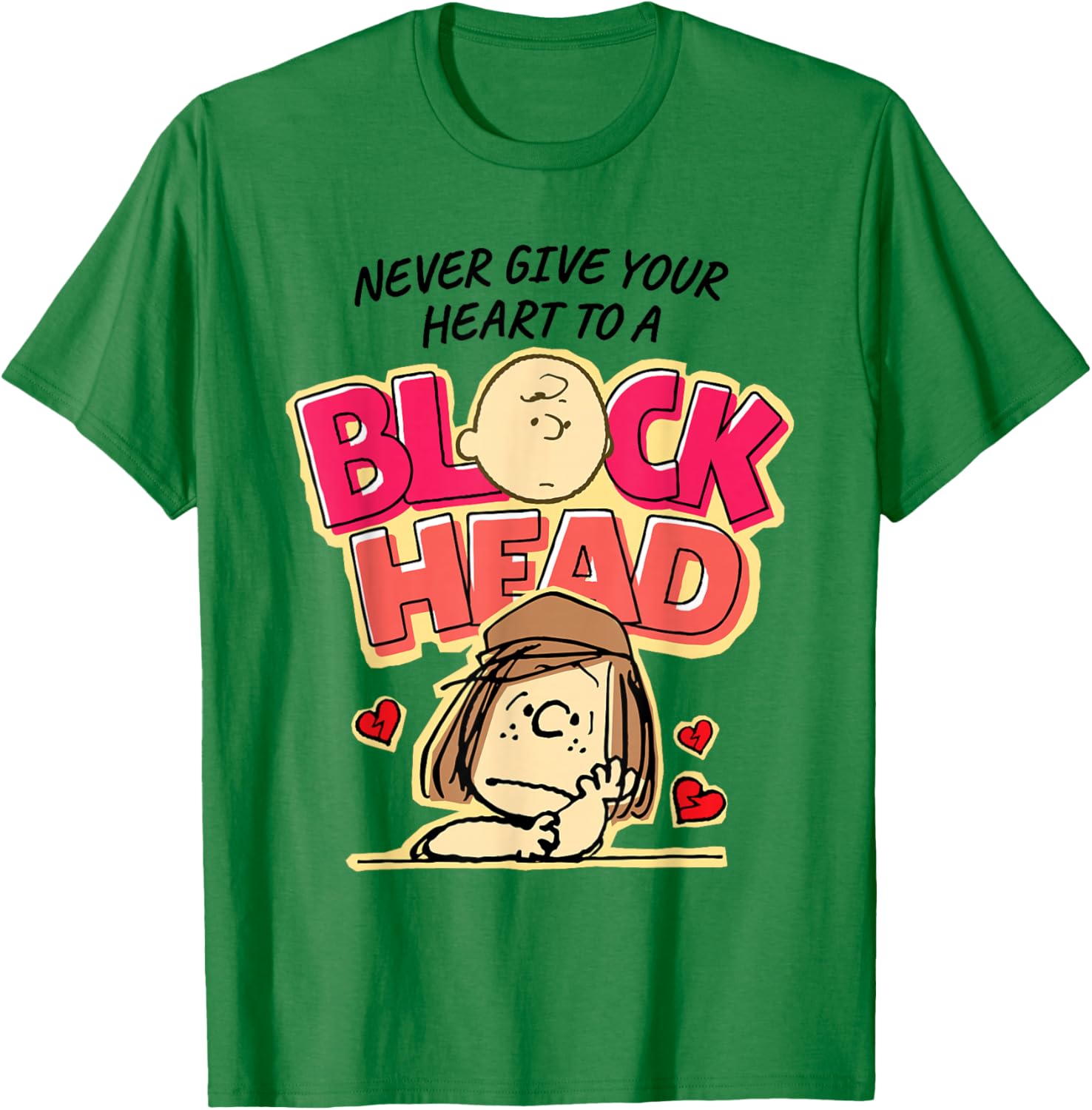 Peanuts Peppermint Patty Block Head Valentines Day T-Shirt - T-Shirt | Irish Green