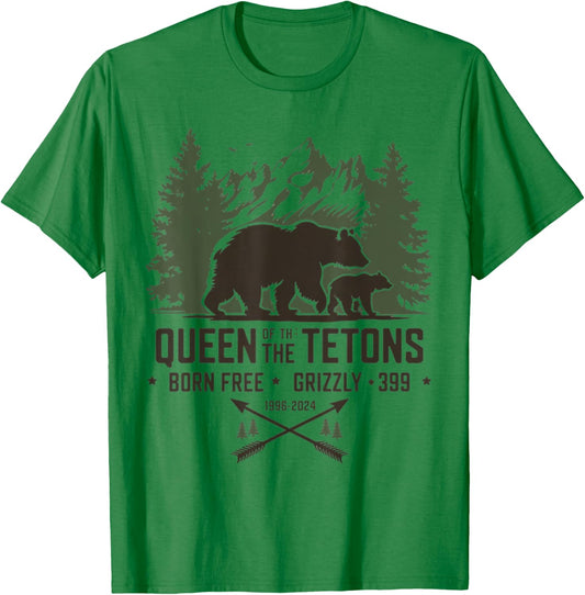 Grizzly 399 Queen Of The Tetons A National Park Bear Lovers T-Shirt - T-Shirt | Irish Green
