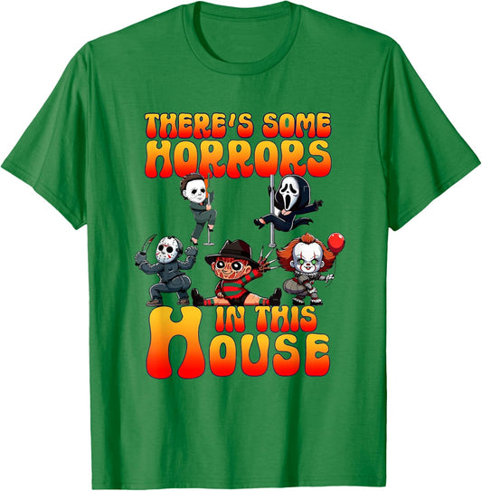 There's Some Horrors In This House Funny Horror Characters T-Shirt - T-Shirt | Irish Green