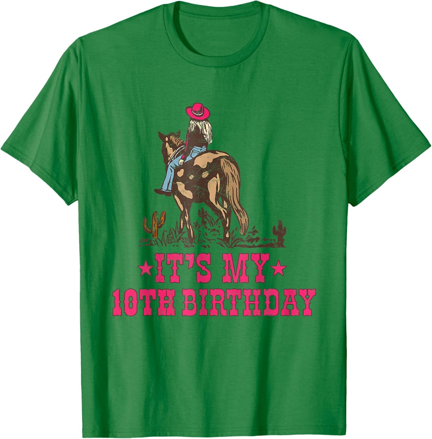 10 Year Old Cowgirl Riding Horse It's my 10th Birthday T-Shirt - T-Shirt | Irish Green