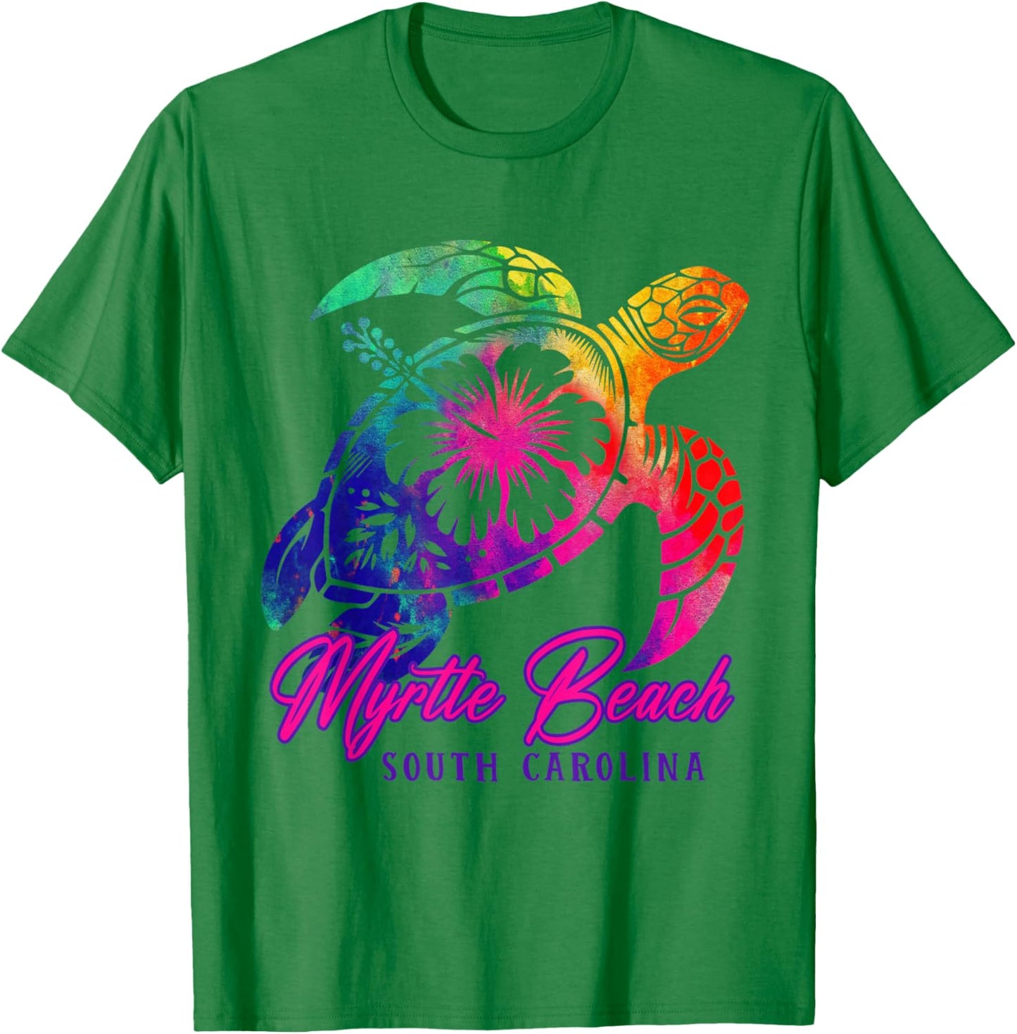 Myrtle Beach Tie Dye Sea Turtle Hibiscus South Carolina 2025 T-Shirt - T-Shirt | Irish Green
