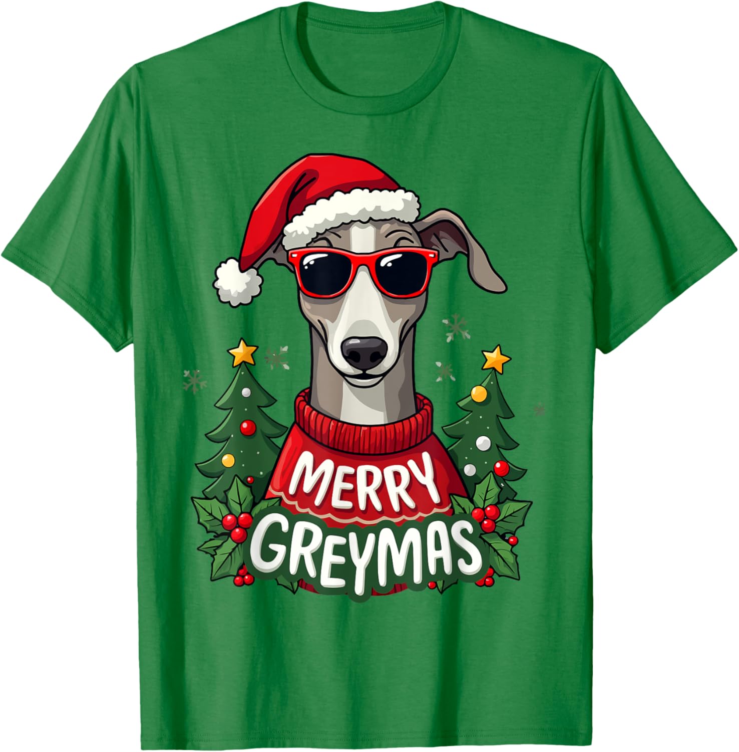 Merry Greymas Cute Greyhound Dog Christmas Holiday T-Shirt - T-Shirt | Irish Green