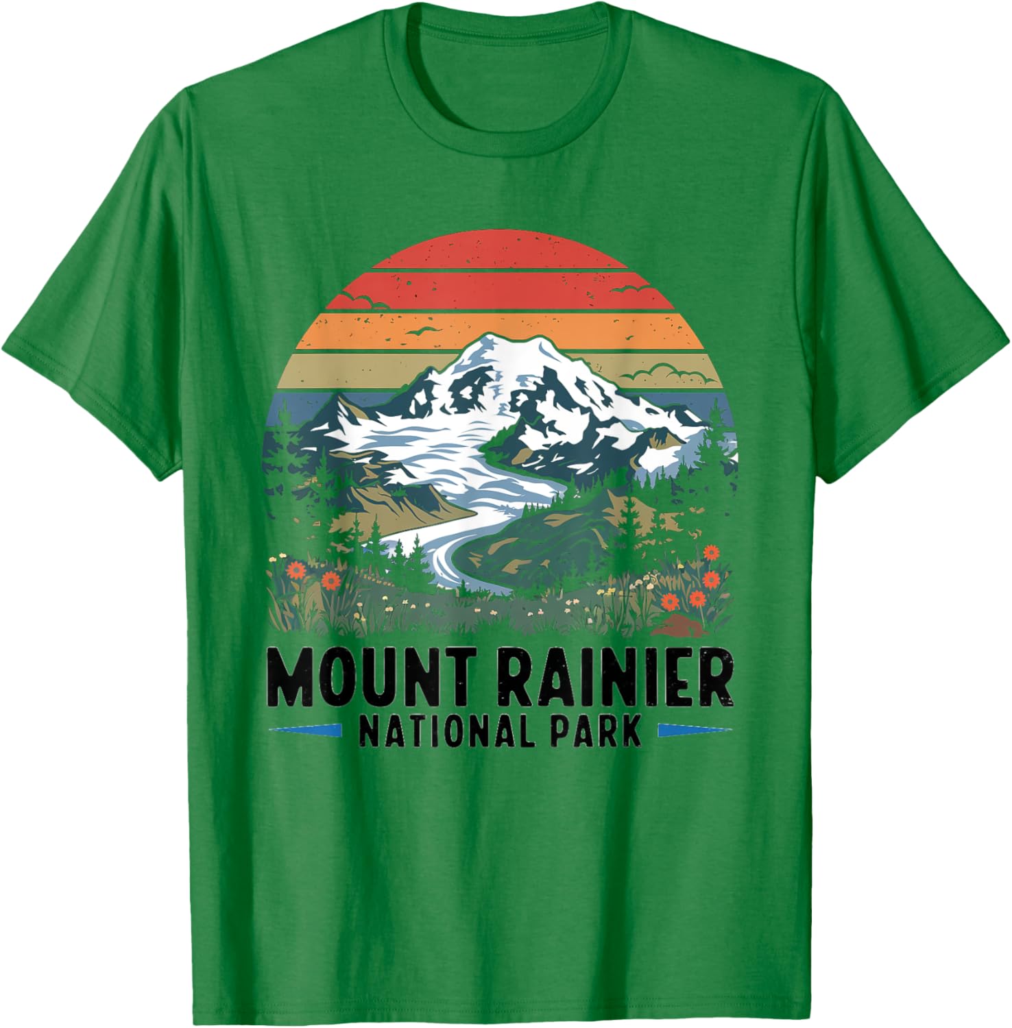 Mount Rainier National Park Retro Washington Adventure T-Shirt - T-Shirt | Irish Green