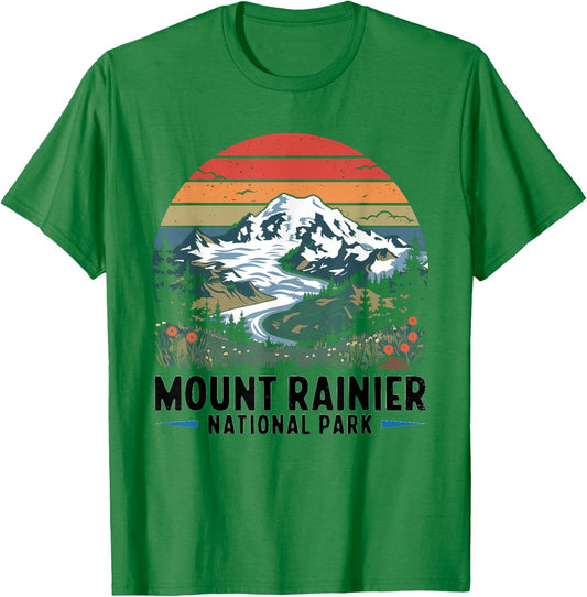 Mount Rainier National Park Retro Washington Adventure T-Shirt - T-Shirt | Irish Green