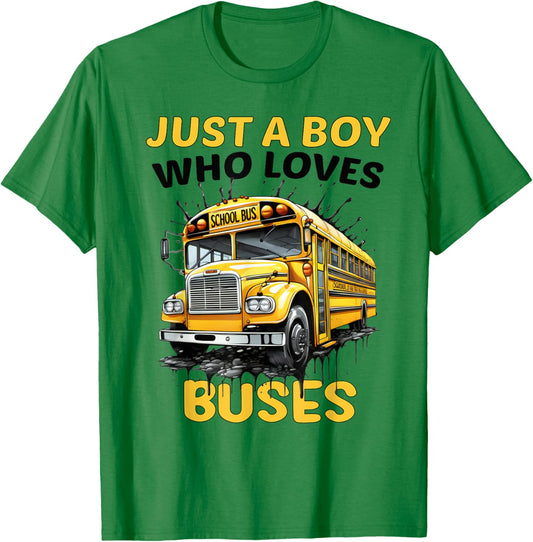 Magical Funny School Bus For Kids Just A Boy Who Loves Buses T-Shirt - T-Shirt | Irish Green