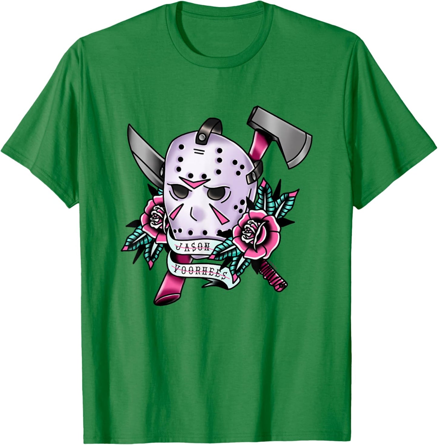 Friday The 13th Jason Voorhees Mask Tattoo Style Chest Logo T-Shirt - T-Shirt | Irish Green