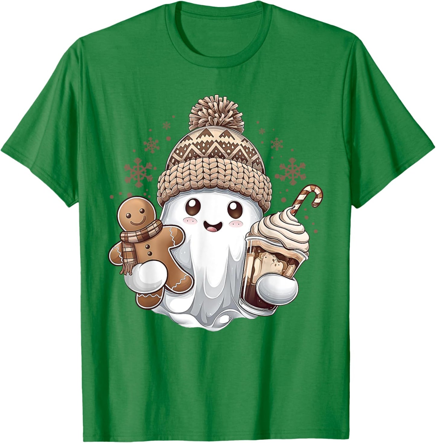 Cute Christmas Ghost Coffee Gingerbread Boojee Xmas Holiday T-Shirt - T-Shirt | Irish Green