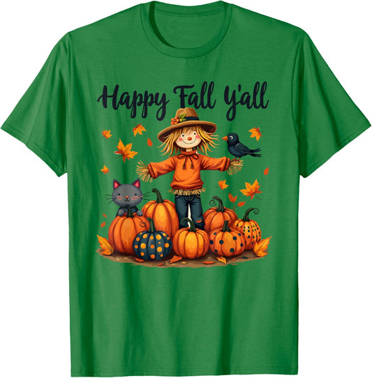 Scarecrow Happy Fall Y'all Thanksgiving Halloween Women Men T-Shirt - T-Shirt | Irish Green