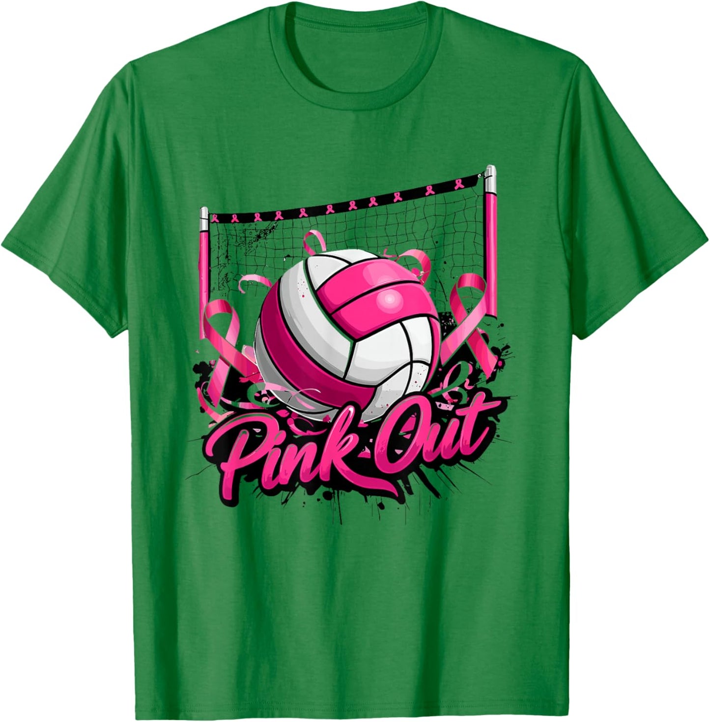 Volleyball Pink Out Breast Cancer Awareness Pink Ribbon T-Shirt - T-Shirt | Irish Green