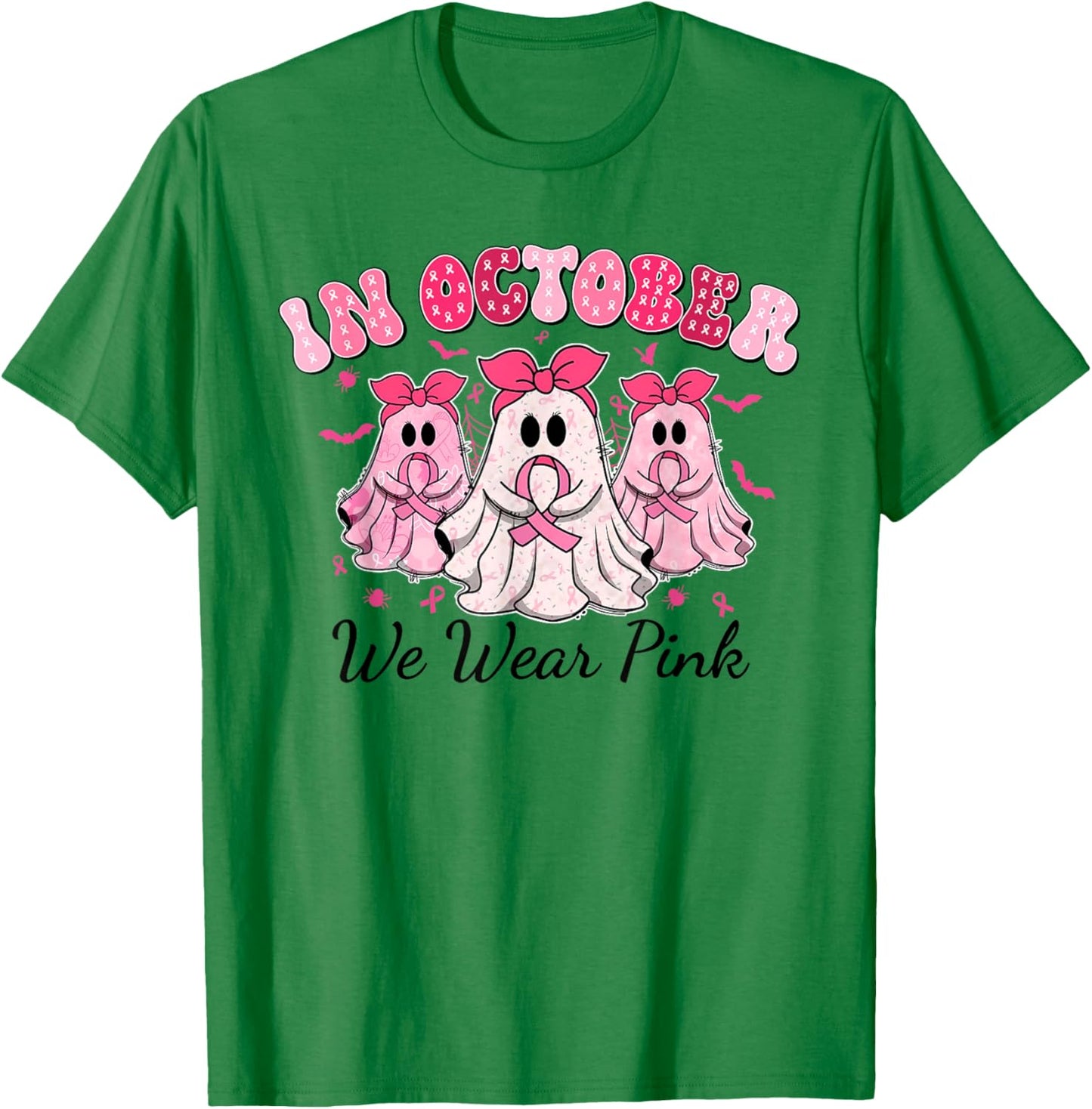 Cute Spooky In October We Wear Pink Breast Cancer Awareness T-Shirt - T-Shirt | Irish Green