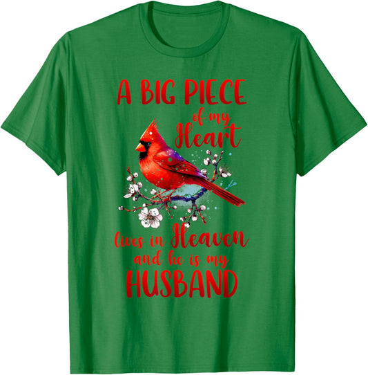 Husband Memorial A Big Piece Of My Heart Lives In Heaven T-Shirt - T-Shirt | Irish Green