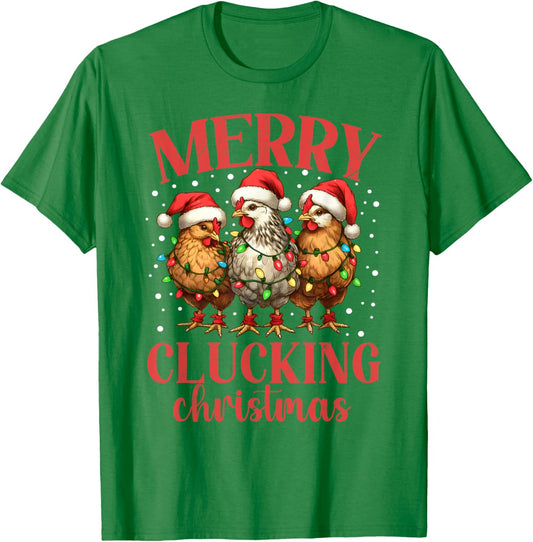 Merry Clucking Christmas Chicken Santa Hat Xmas Chicken Tree T-Shirt - T-Shirt | Irish Green