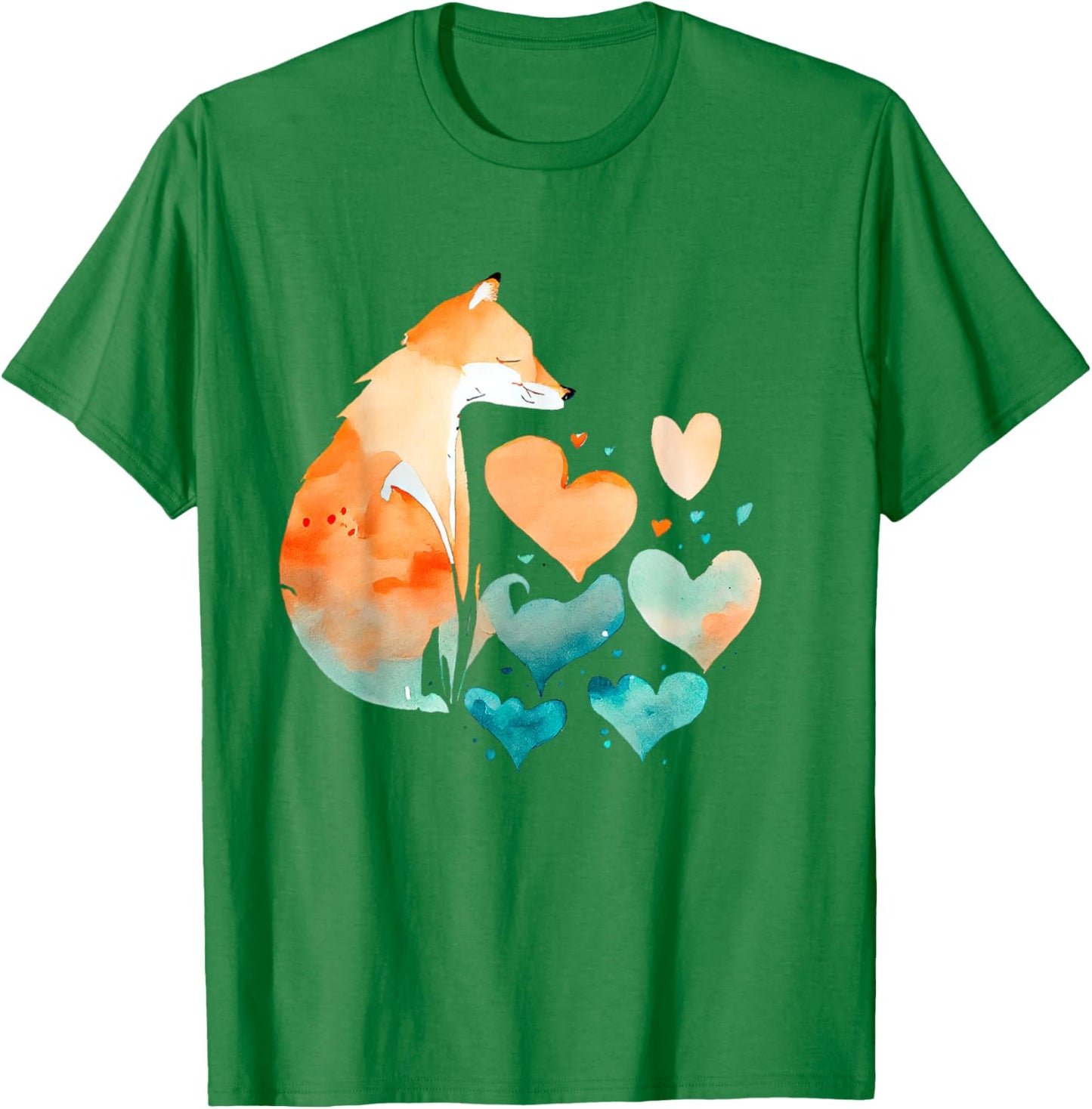 Fox With Hearts Watercolor Abstract Animal Art T-Shirt - T-Shirt | Irish Green