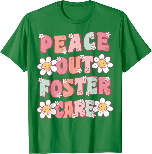 Peace Out Foster Care Adopted Kids Cute Groovy Adoption Day T-Shirt - T-Shirt | Irish Green