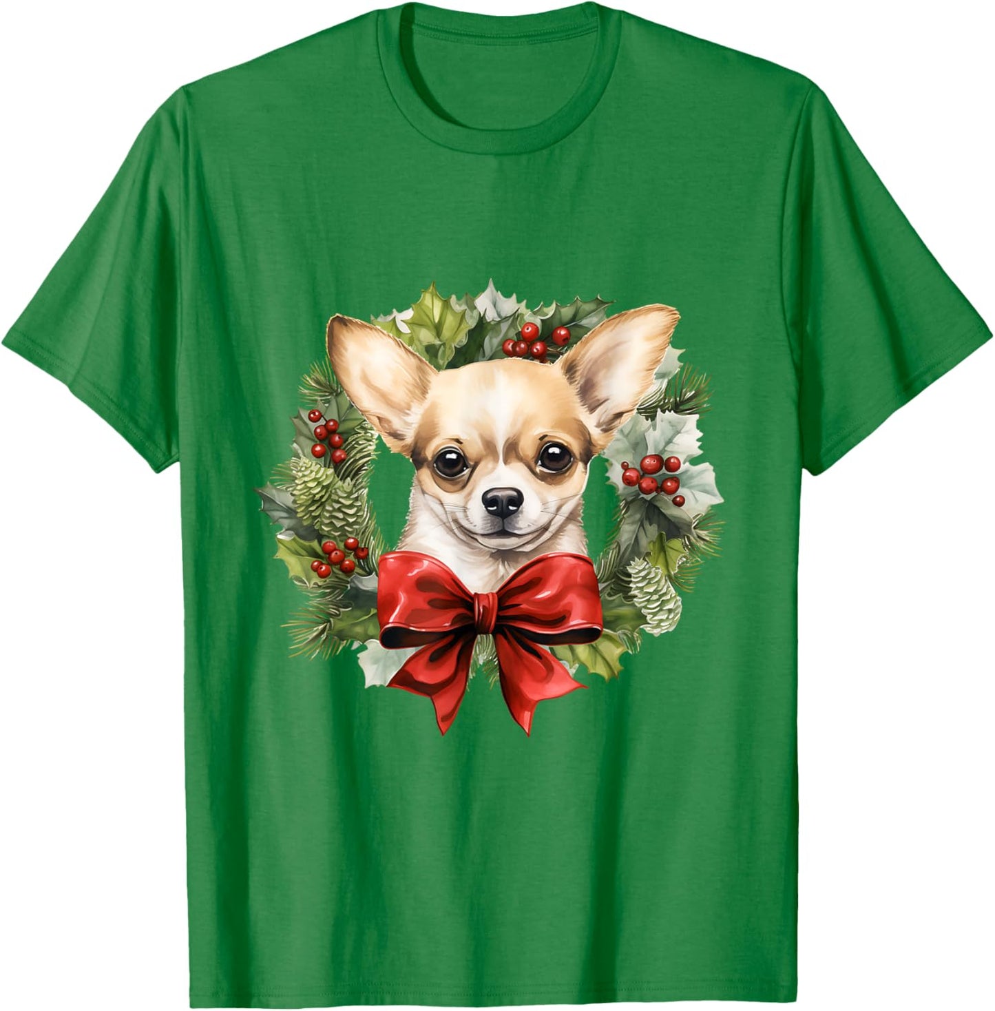 Chihuahua Christmas Wreath Decoration Xmas Pajamas T-Shirt - T-Shirt | Irish Green