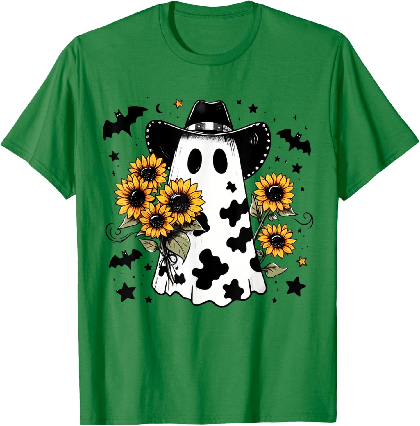 Cowboo Ghost Western Cowboy Sunflower Halloween Funny Boojee T-Shirt - T-Shirt | Irish Green