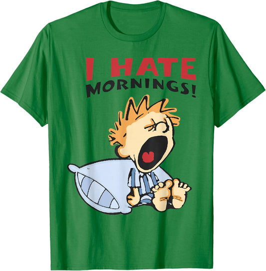 Vintage I Hate Mornings -Adults, -Kids Funny Graphic Blue Small Modern Classic Cartoon T-Shirt - T-Shirt | Irish Green