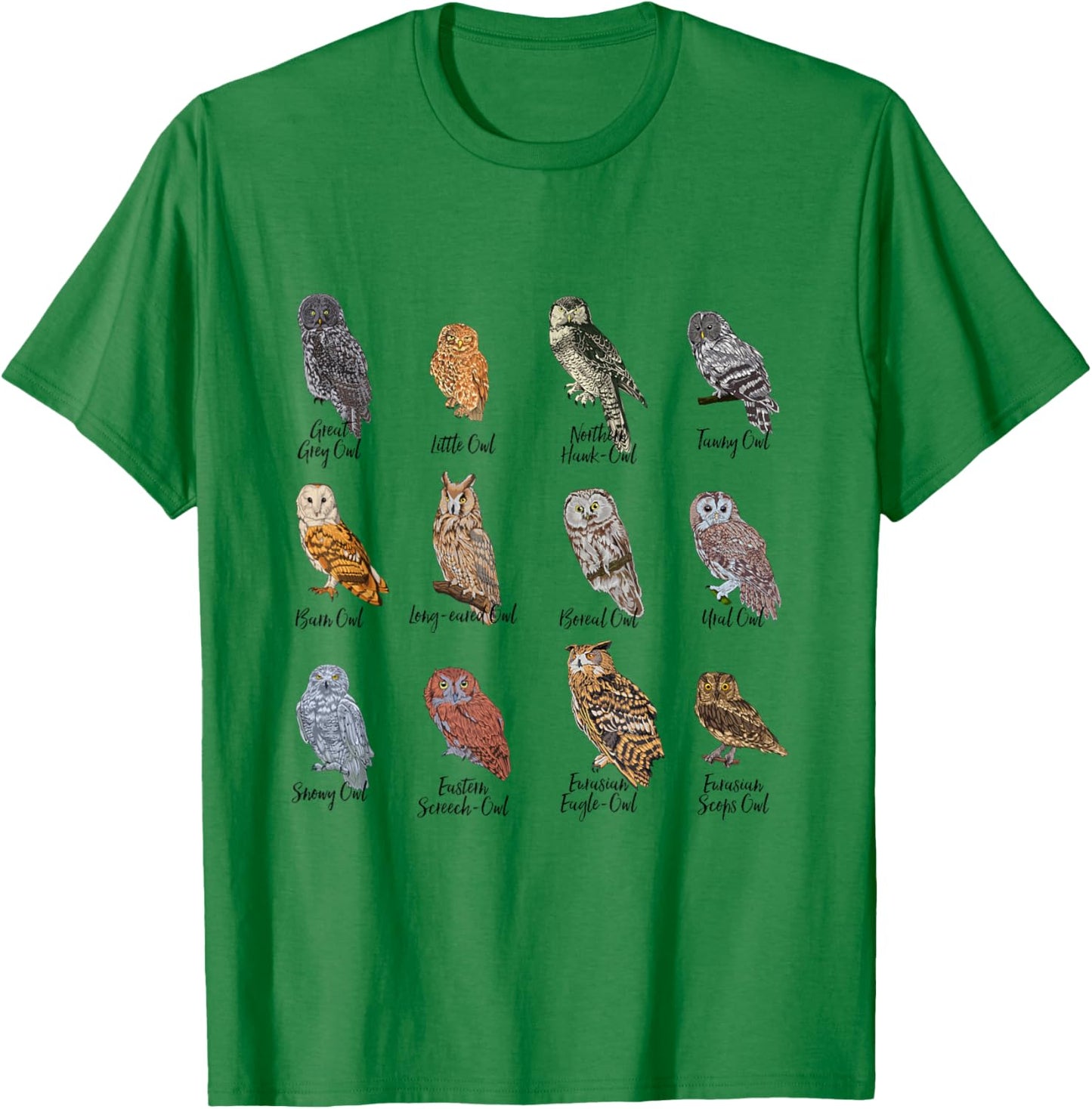 Owls of the World - Owl Species T-Shirt - T-Shirt | Irish Green