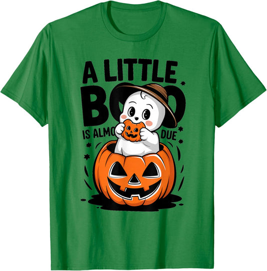 Little Boo Is Almost Due Halloween Pregnant Baby Ghost T-Shirt - T-Shirt | Irish Green