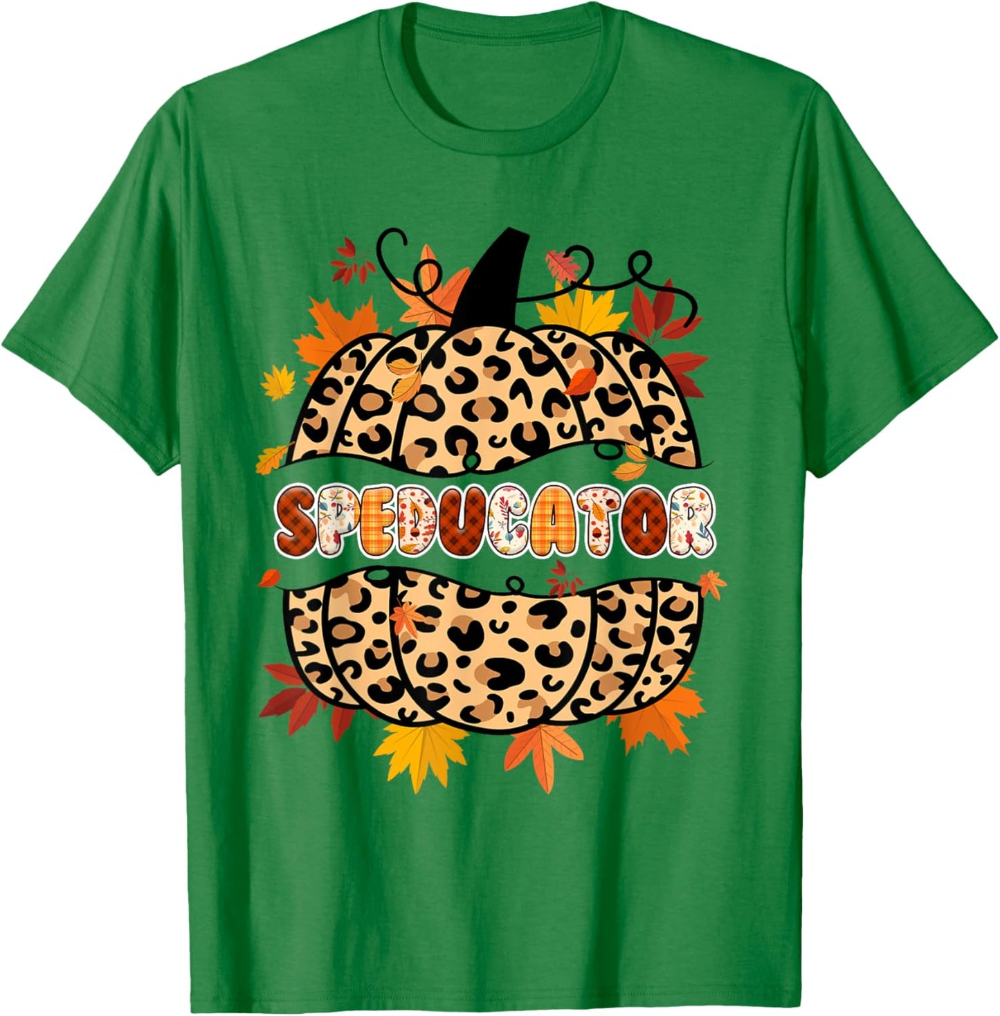 Autumn Fall SPED ED Teacher Thankful Grateful Pumpkin Retro T-Shirt - T-Shirt | Irish Green