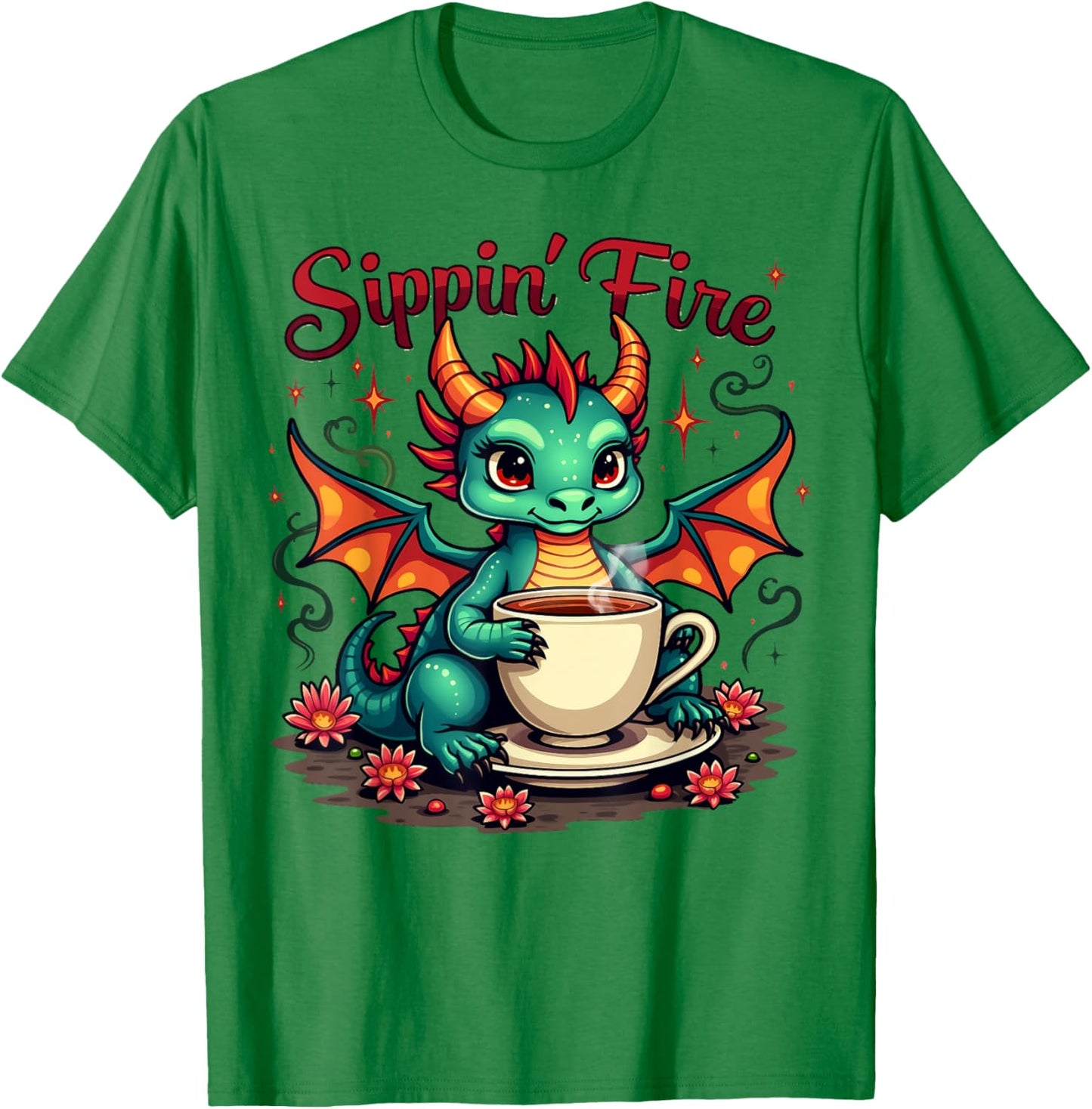Sippin’ Fire Cute Dragon Tea Lover T-Shirt - T-Shirt | Irish Green