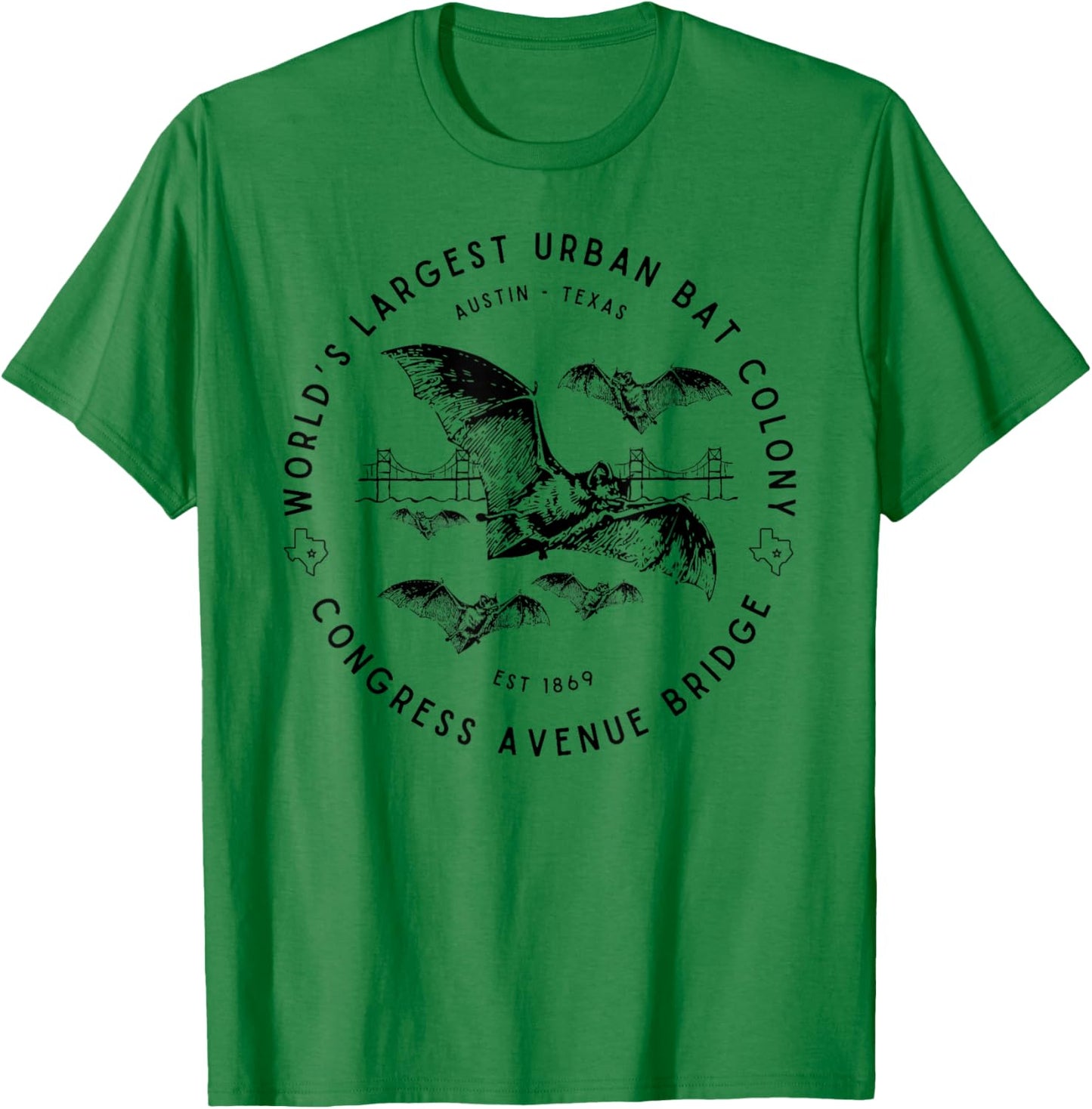 Congress Ave Bridge Austin Texas World's Largest Bat Colony T-Shirt - T-Shirt | Irish Green