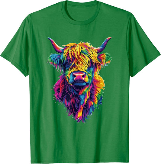 Highland Cow Colorful Lover Design For Girls Women Mom Woman T-Shirt - T-Shirt | Irish Green