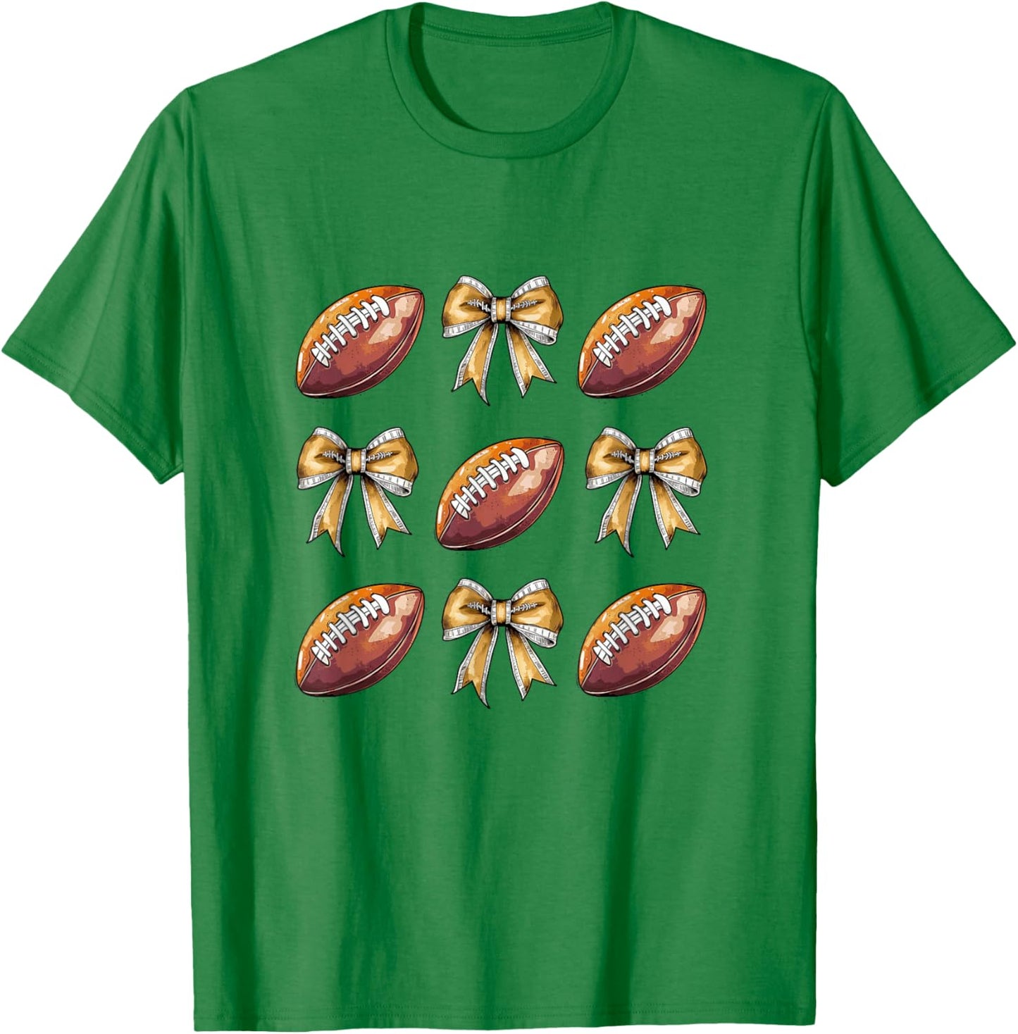 Funny Game Day Football Retro Coquette Bow Football Mama T-Shirt - T-Shirt | Irish Green