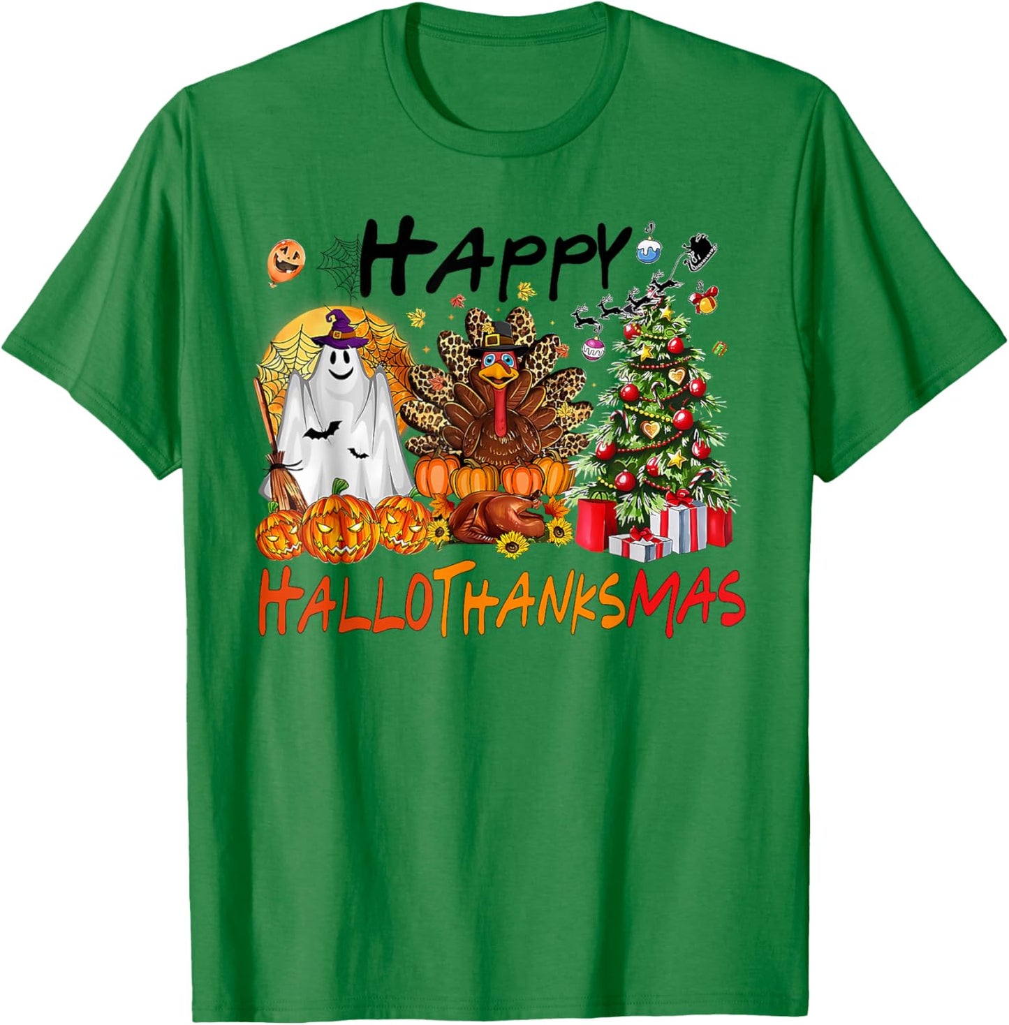 Halloween Thanksgiving Xmas Costume Happy HalloThanksMas T-Shirt - T-Shirt | Irish Green